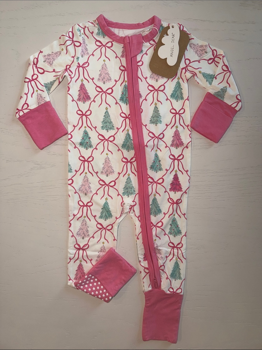 Angel Dear Bows Christmas Trees Convertible Romper 0-3 12-18 18-24 months